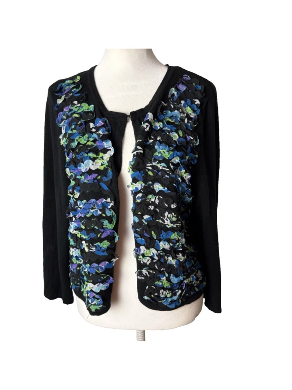 Peter Nygard Cardigan Sweater Size Medium Cotton Blend Black Blue Green Purple